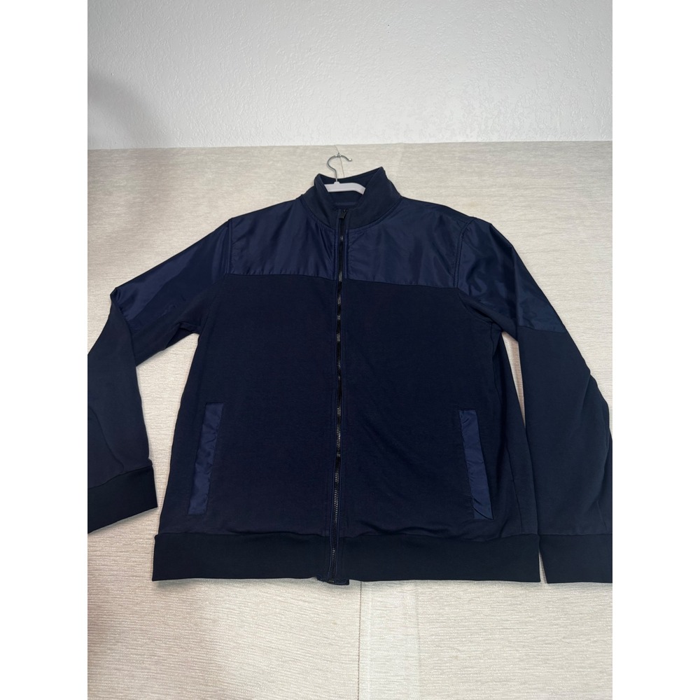 Kenneth Cole Reaction Mens Navy Blue Mixed Media Full Zip Track Jacket Large